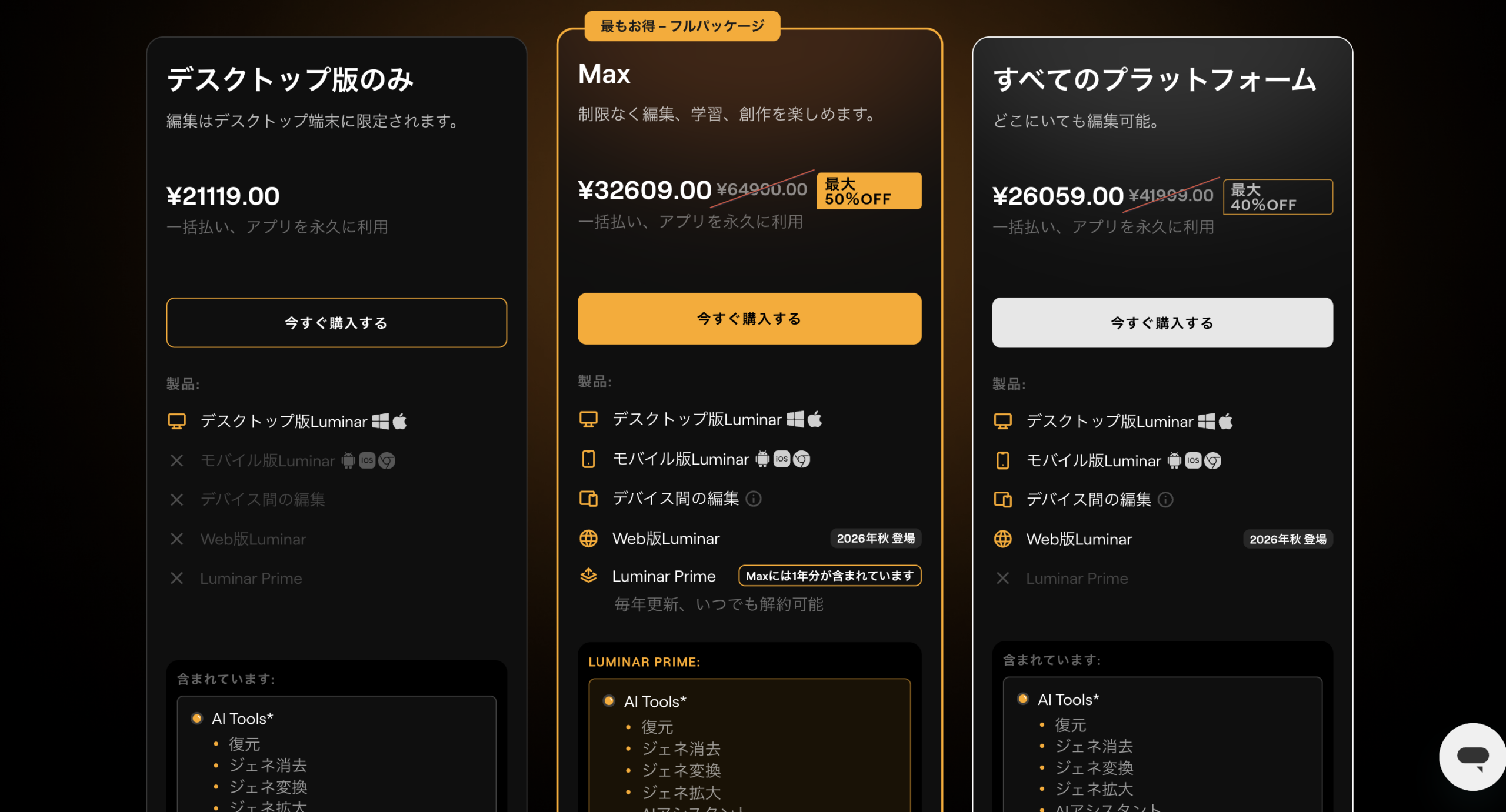 Luminar 買い切り料金