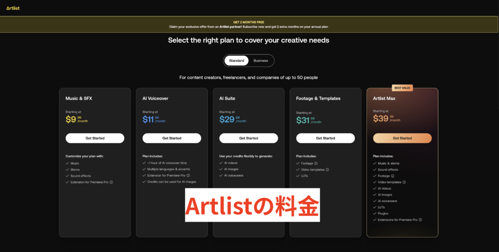 Artlist 料金