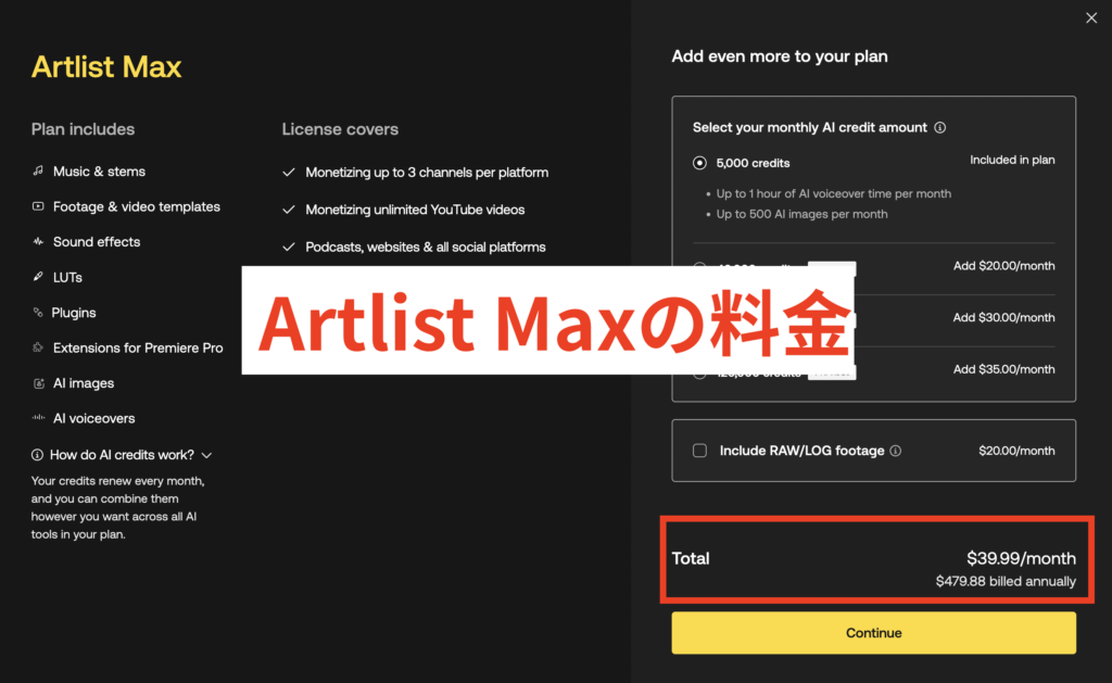 Artlist Max 料金