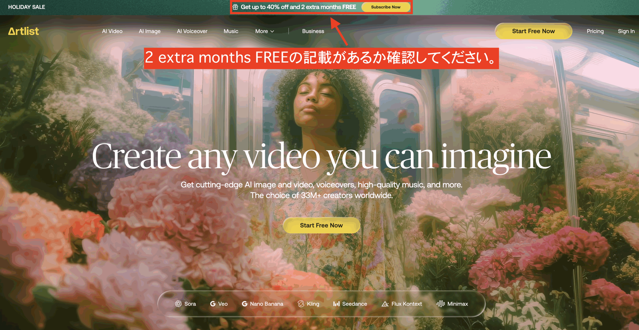 Artlist 2ヶ月無料特典